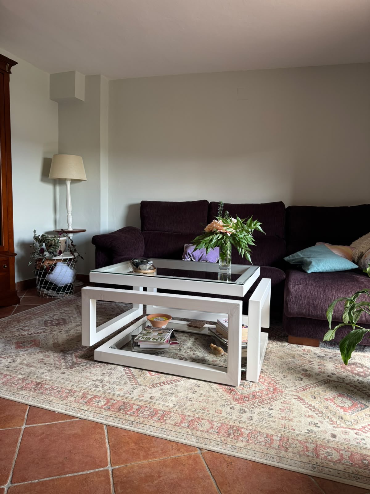Mesa de centro doble con cristal